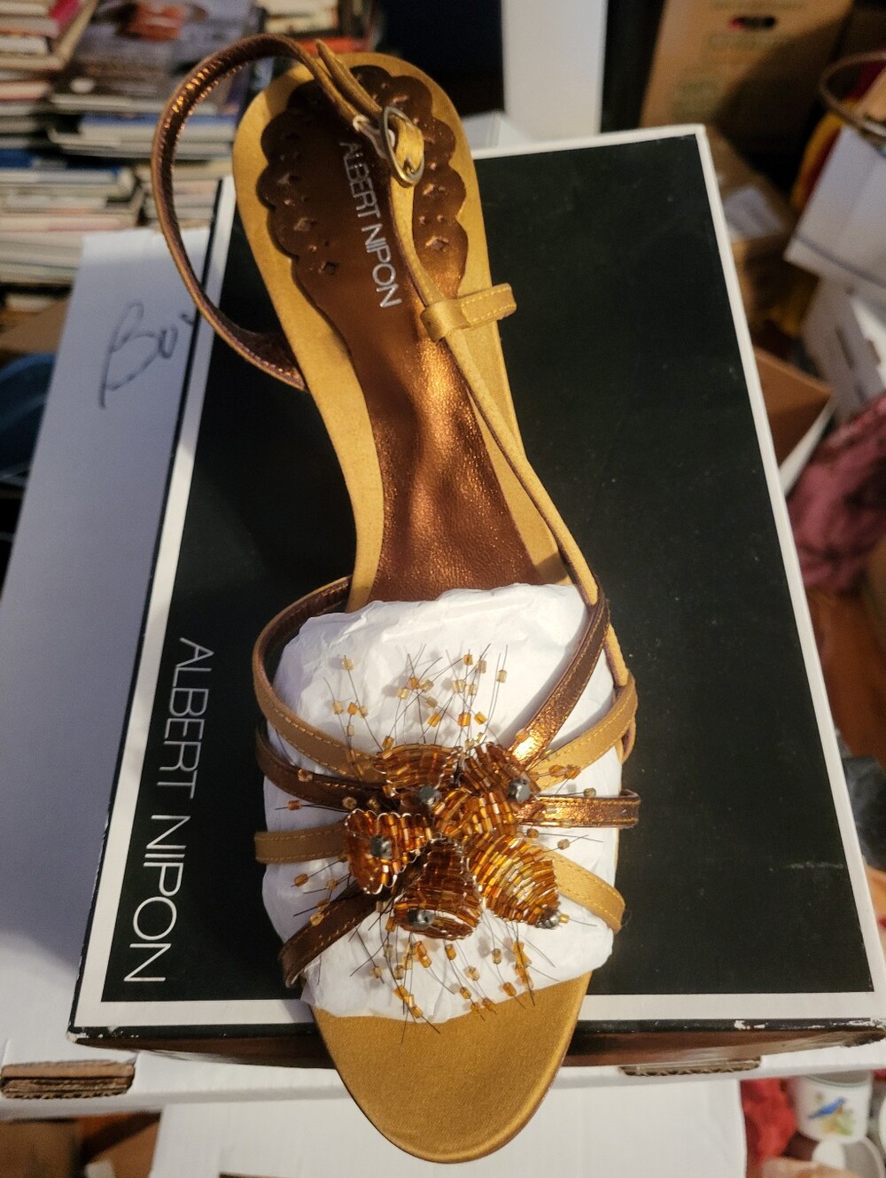 Albert Nipon Metallic Gold Beaded Women's Sandals